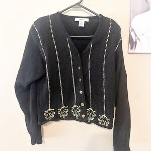 Lise‎ J. Black cardigan sweater with gold braiding  & embroidery